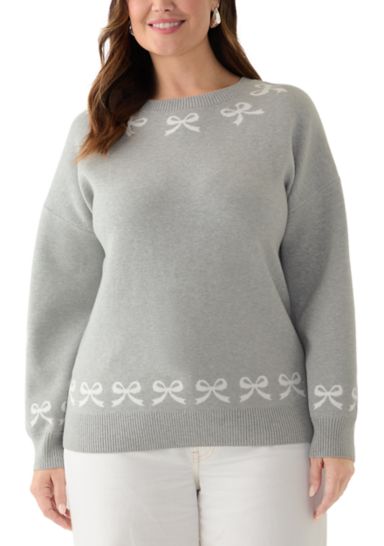 Women's Bow Trim Crew Neck Sweater