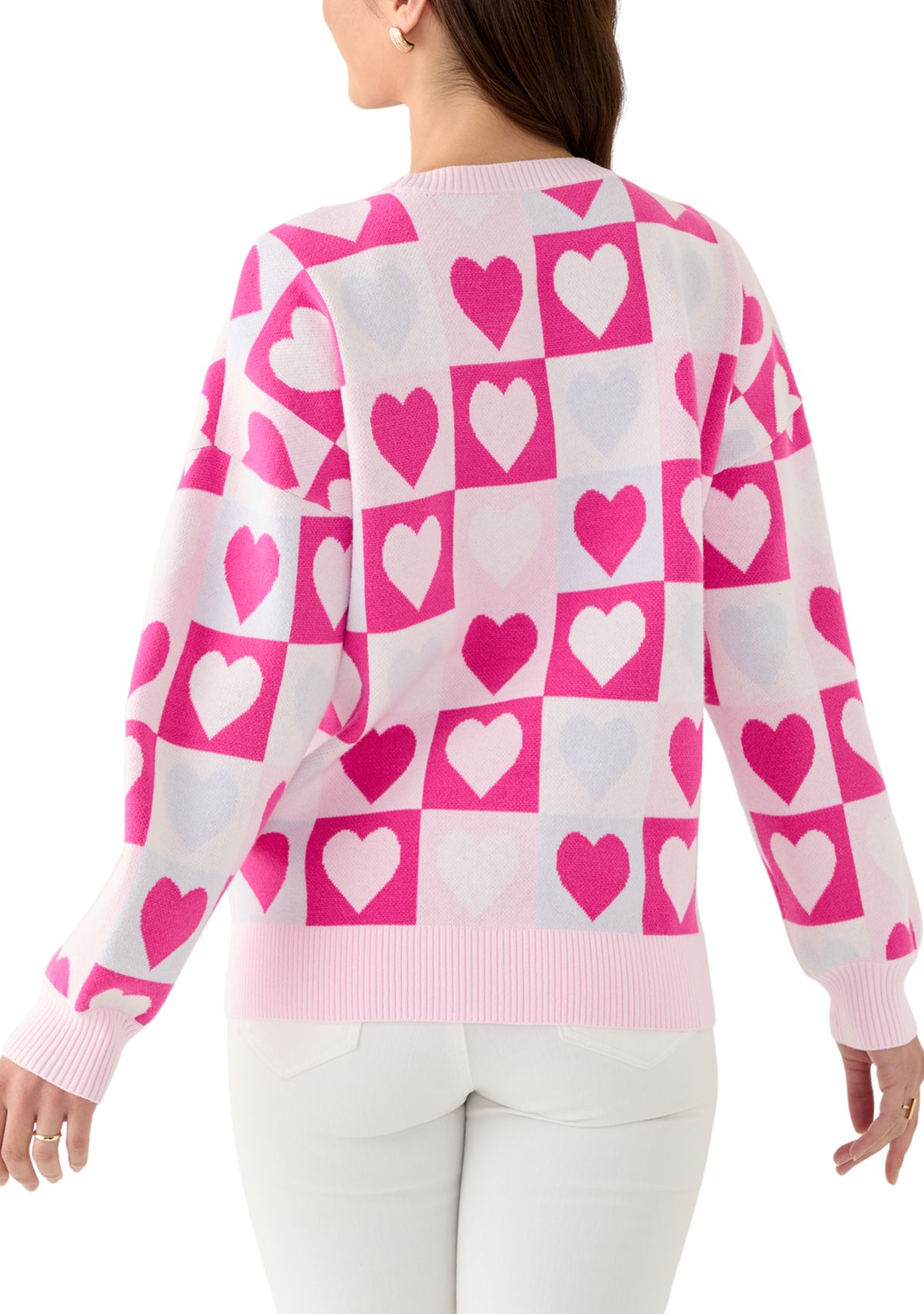 Petite Checkered Heart Print Sweater