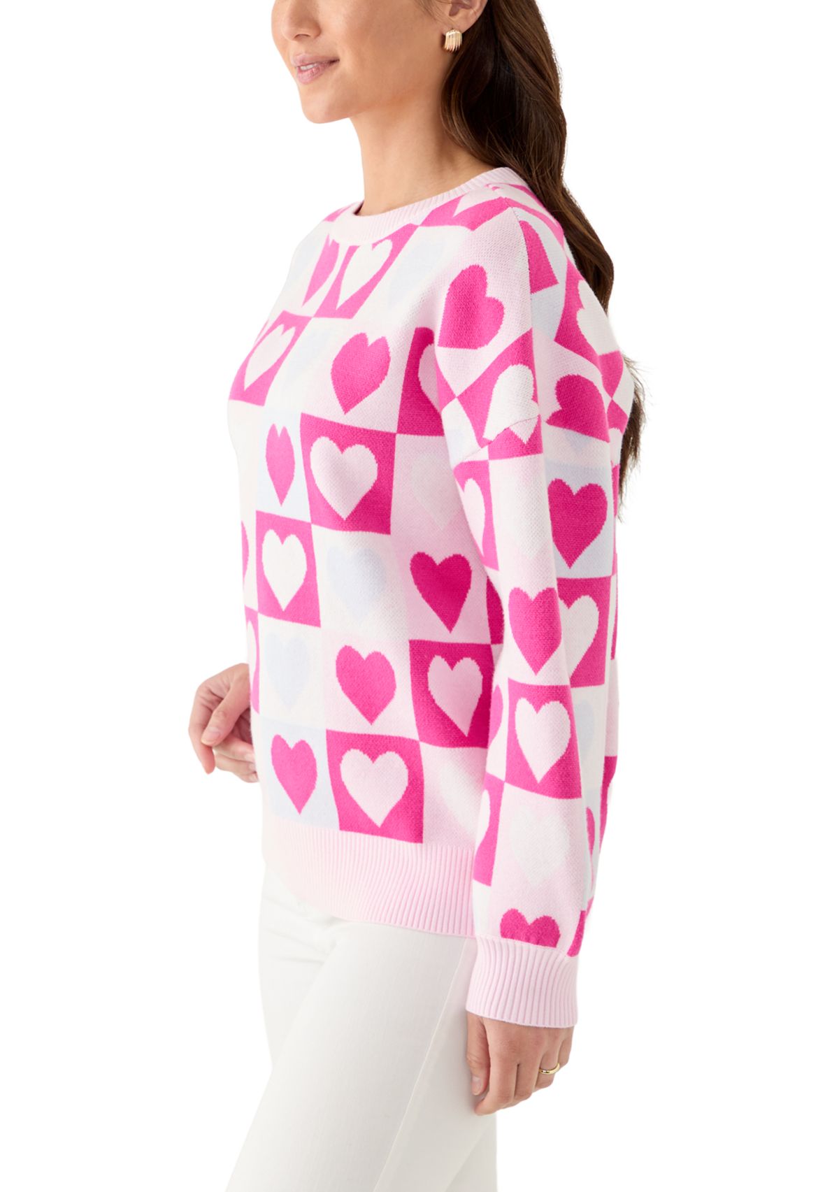 Petite Checkered Heart Print Sweater