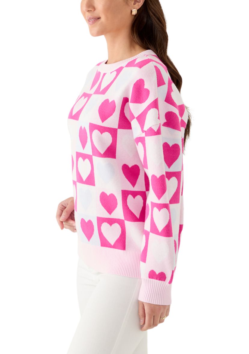 Petite Checkered Heart Print Sweater