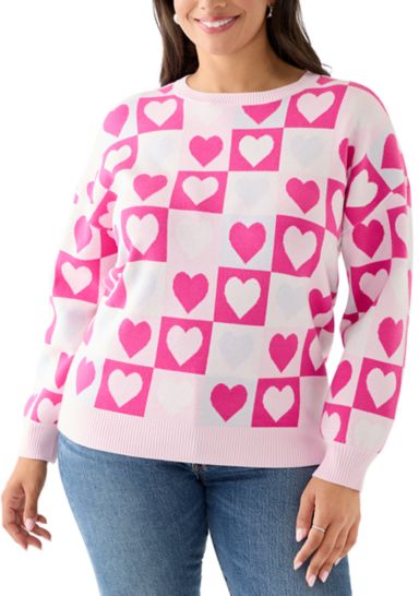 Plus Size Heart Block Crew Neck Sweater