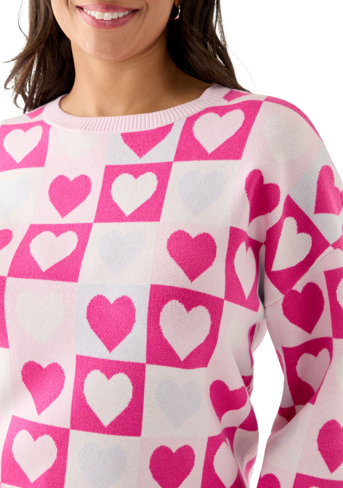 Plus Size Heart Block Crew Neck Sweater