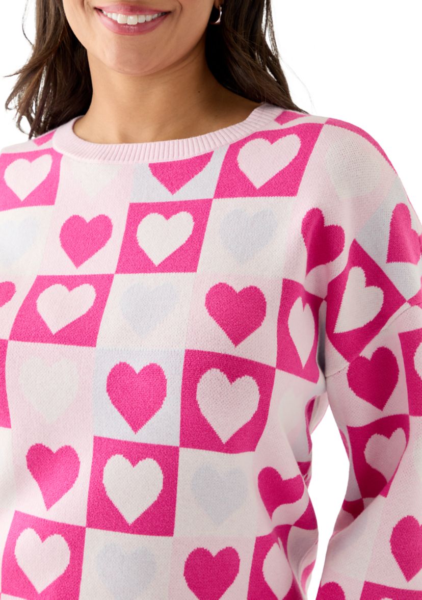 Plus Size Heart Block Crew Neck Sweater