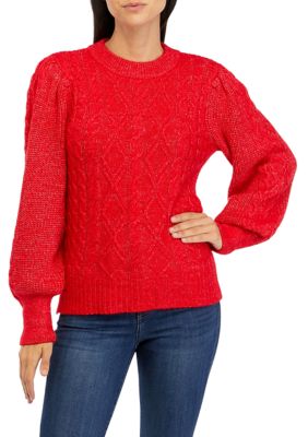 Crown & Ivy Women's Petite Essential Cable Knit Sweater, Red, PXL