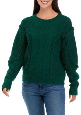 Crown & Ivy Women's Braided Cable Knit Sweater, Green, Small