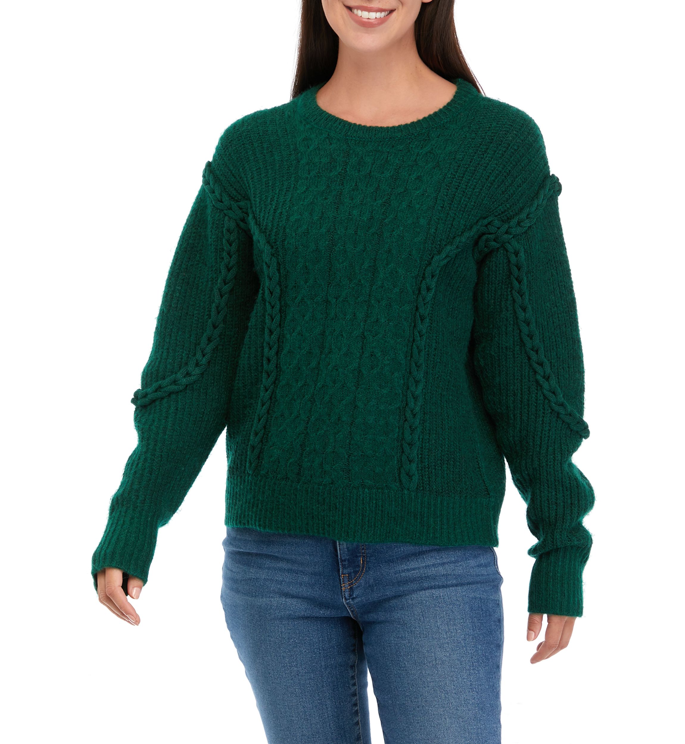 Womens Braided Cable Knit Sweater 