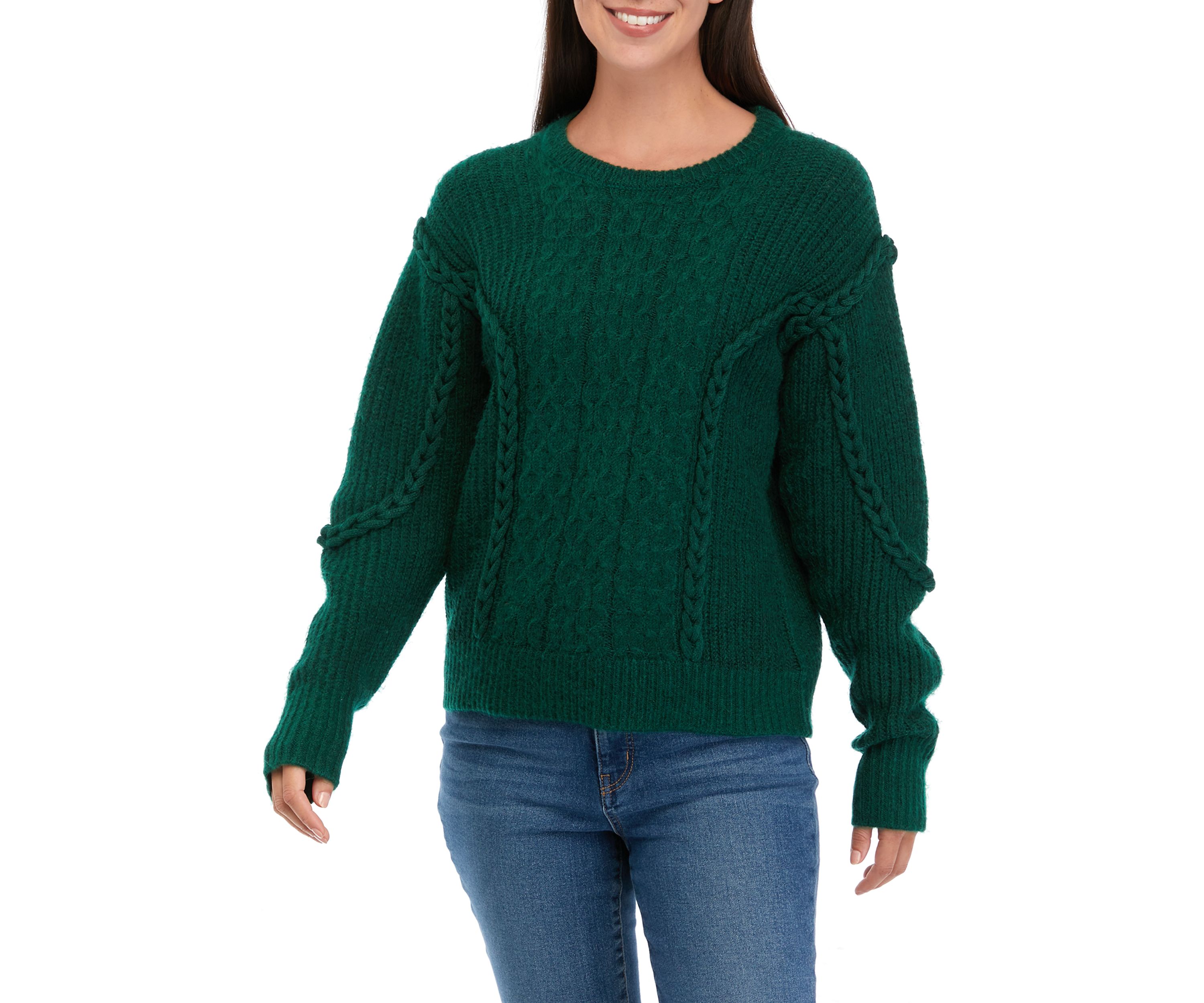 Womens Braided Cable Knit Sweater 