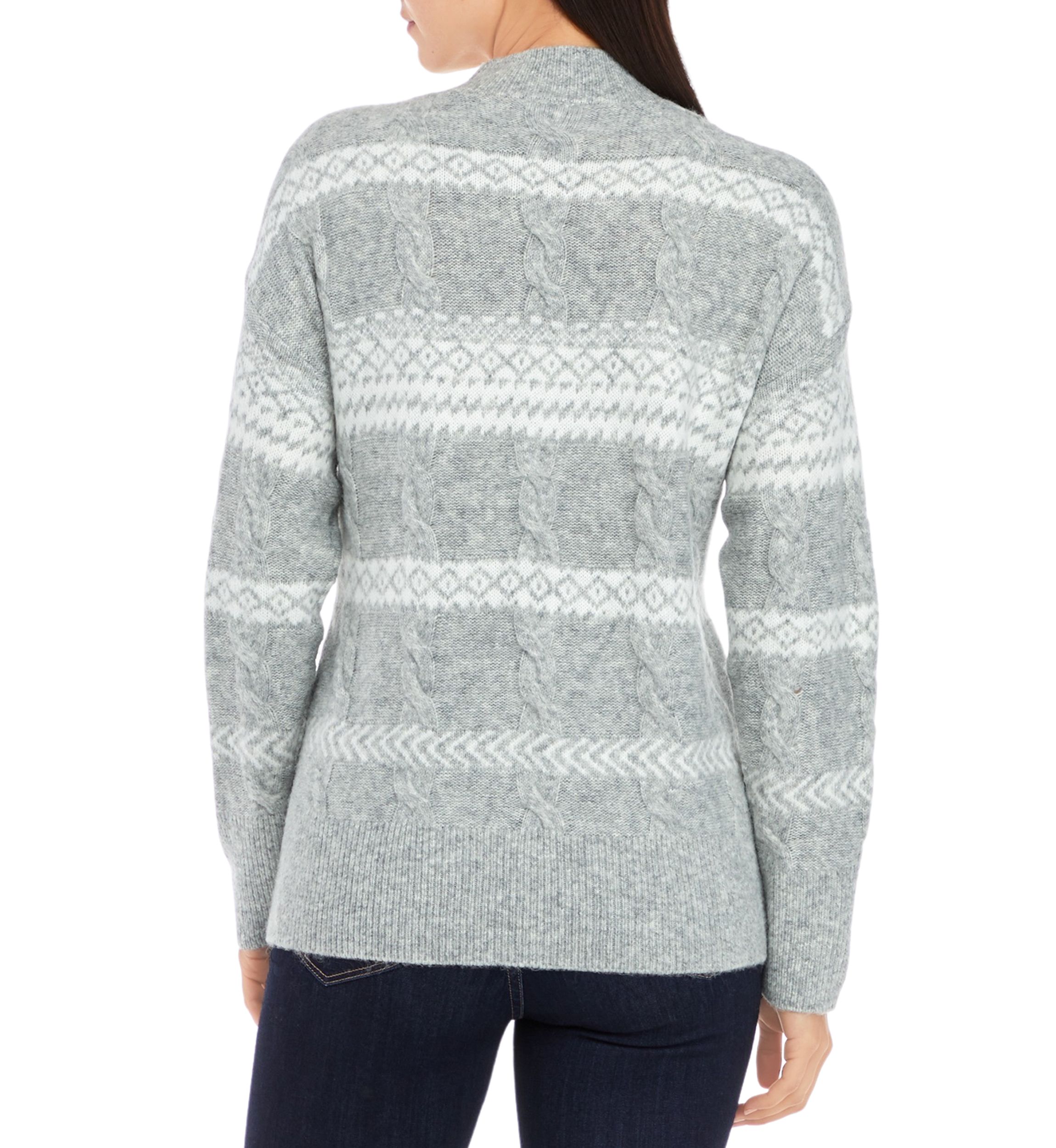 Womens Mixed Cable Knit Fair Isle Stripe Sweater