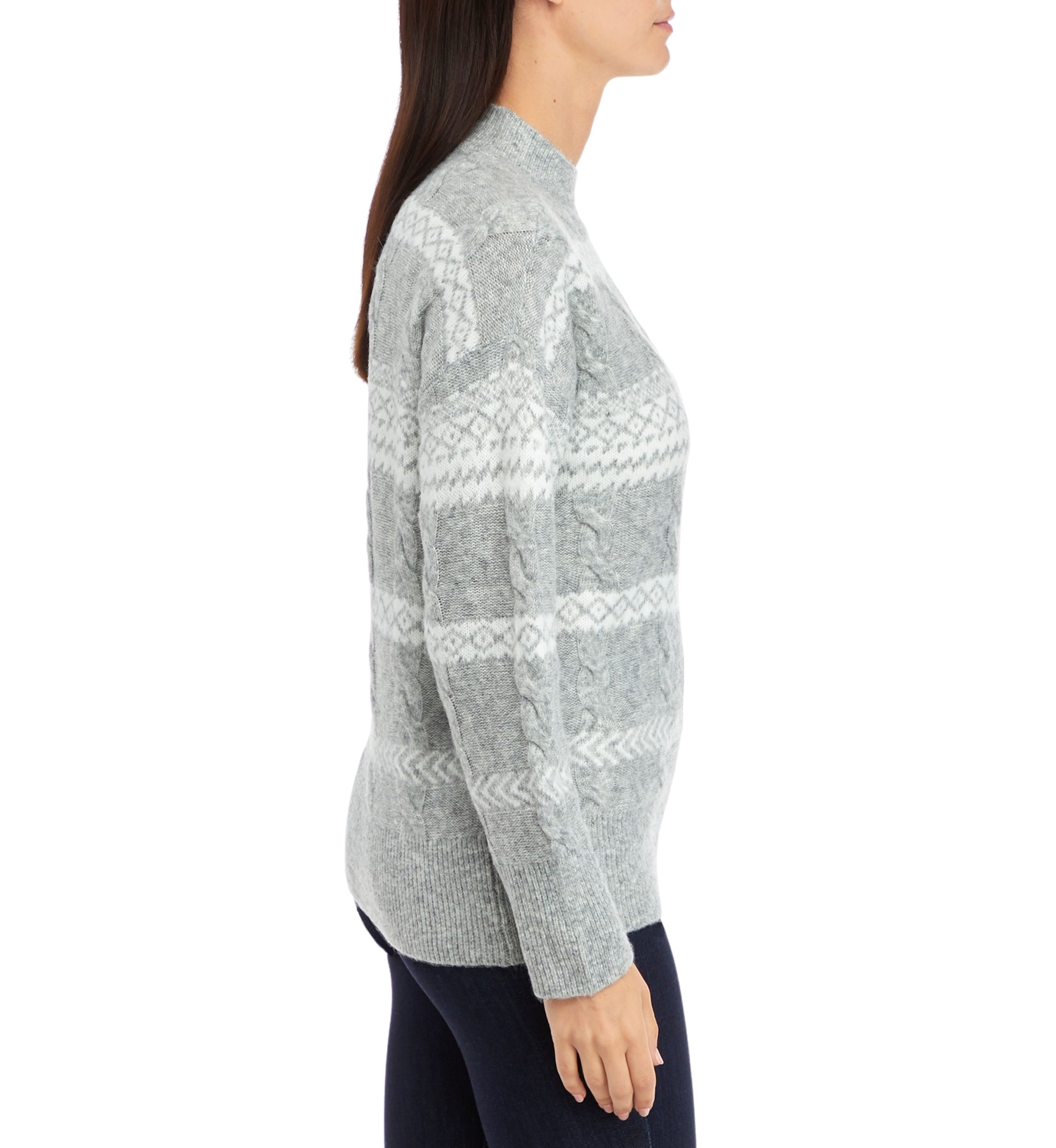 Womens Mixed Cable Knit Fair Isle Stripe Sweater