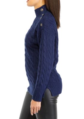 Women's Button Detailed Cable Knit Sweater