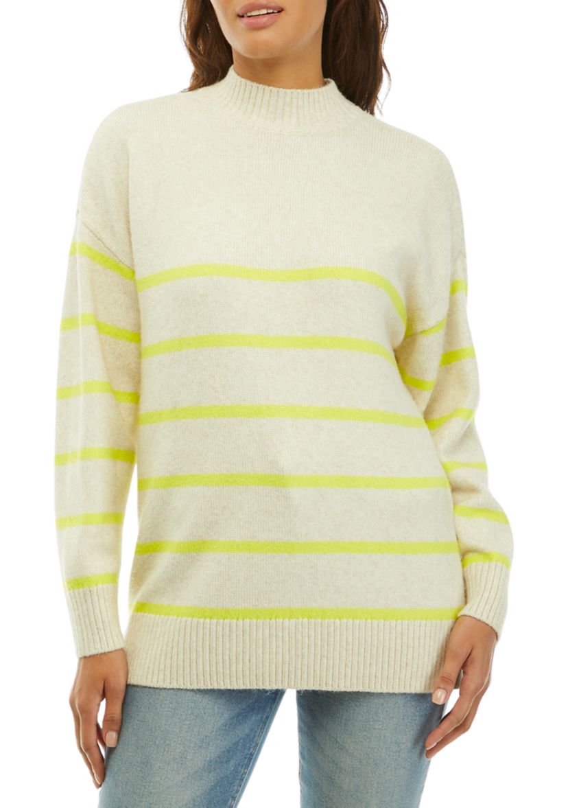 Mock Neck Cable Knit Tunic Sweater