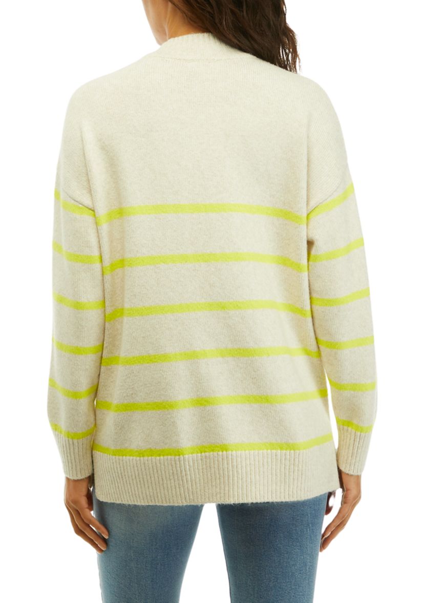 Mock Neck Cable Knit Tunic Sweater