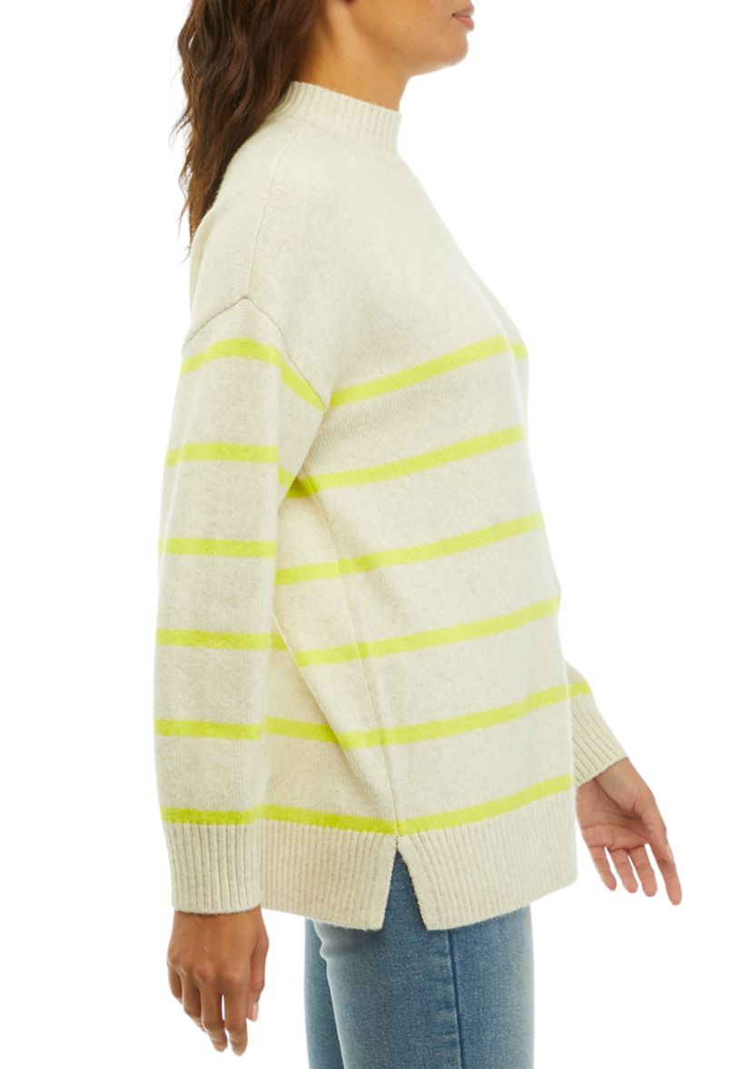 Mock Neck Cable Knit Tunic Sweater