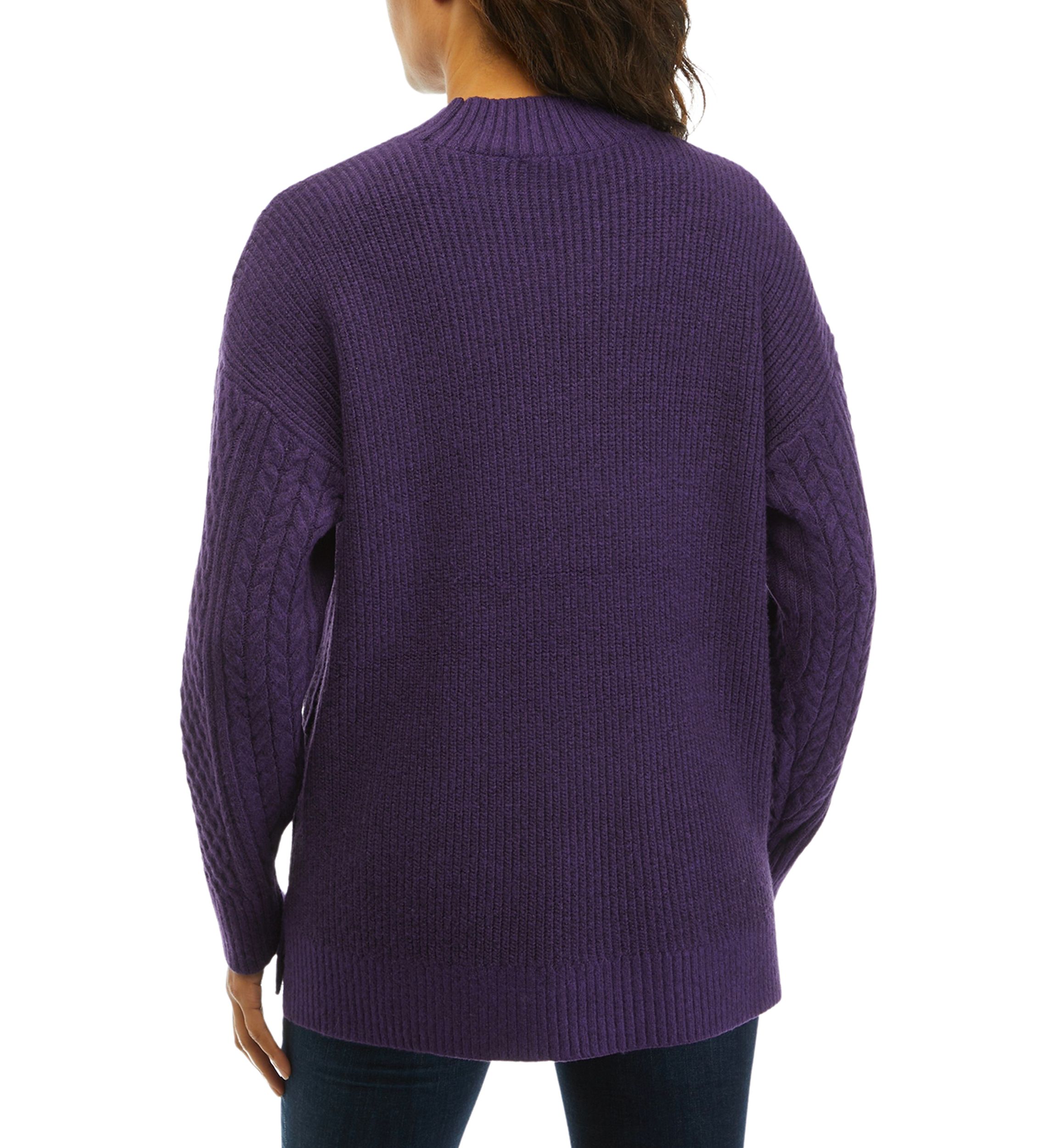 Mock Neck Cable Knit Tunic Sweater