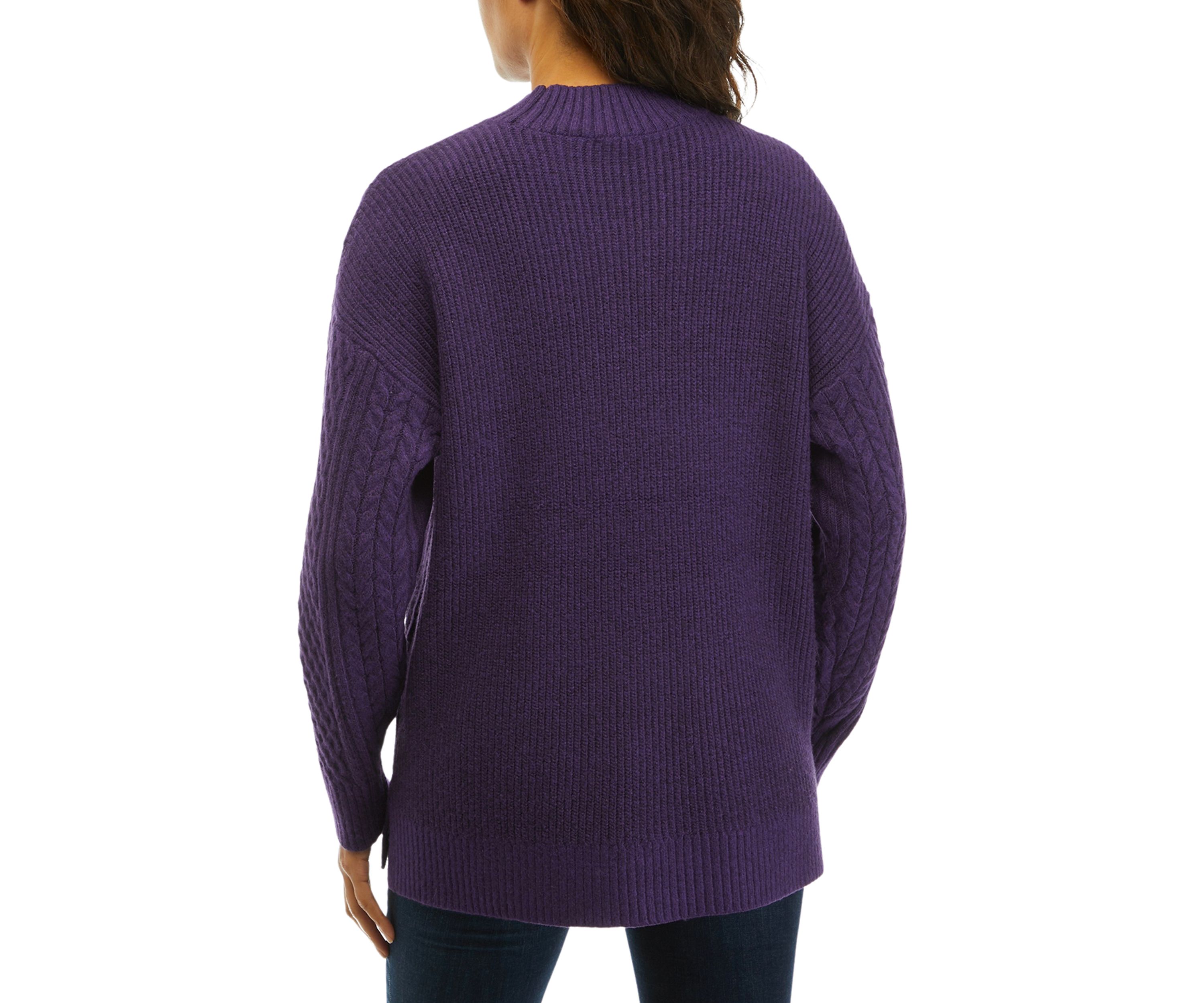 Mock Neck Cable Knit Tunic Sweater