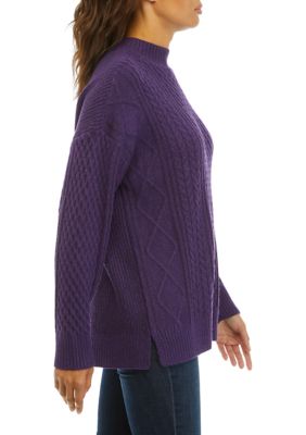 Mock Neck Cable Knit Tunic Sweater