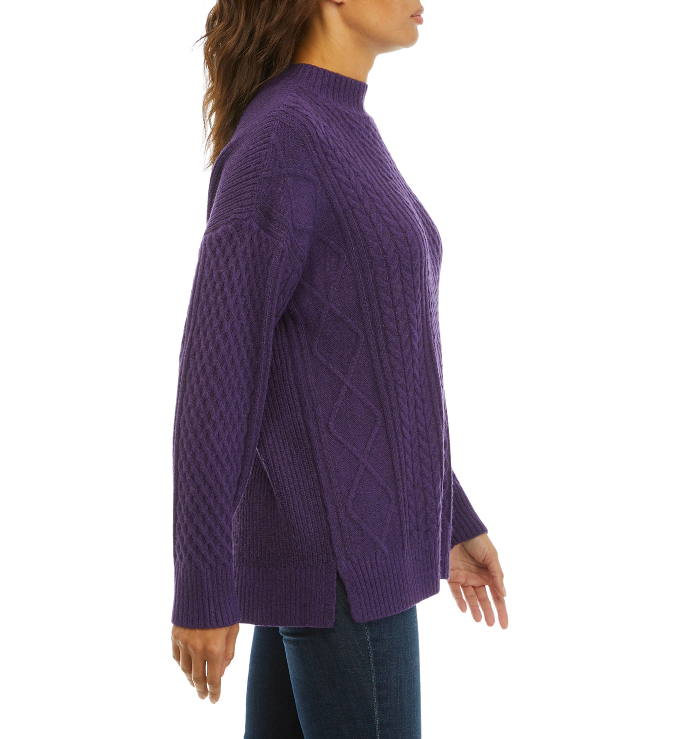 Mock Neck Cable Knit Tunic Sweater