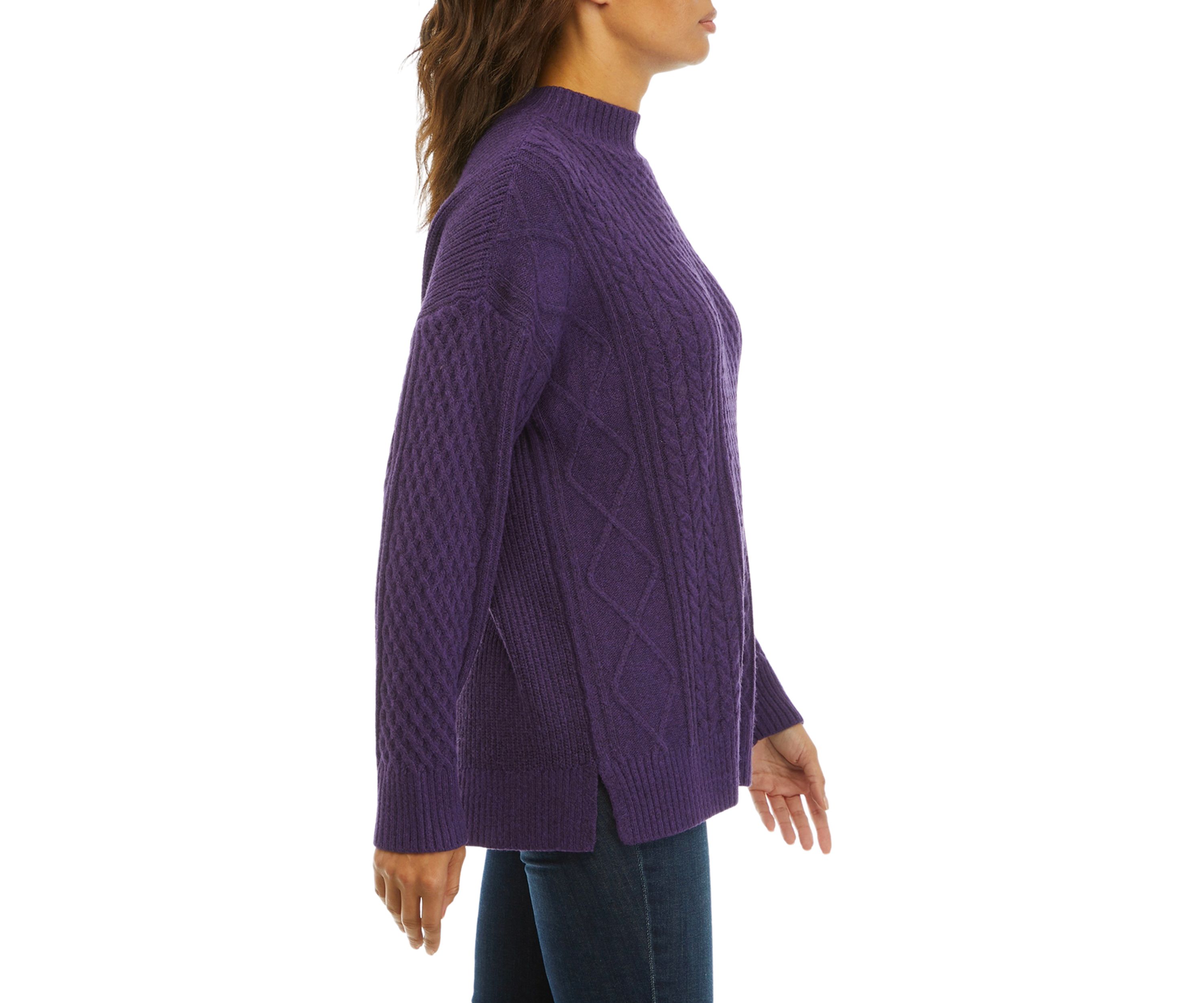 Mock Neck Cable Knit Tunic Sweater