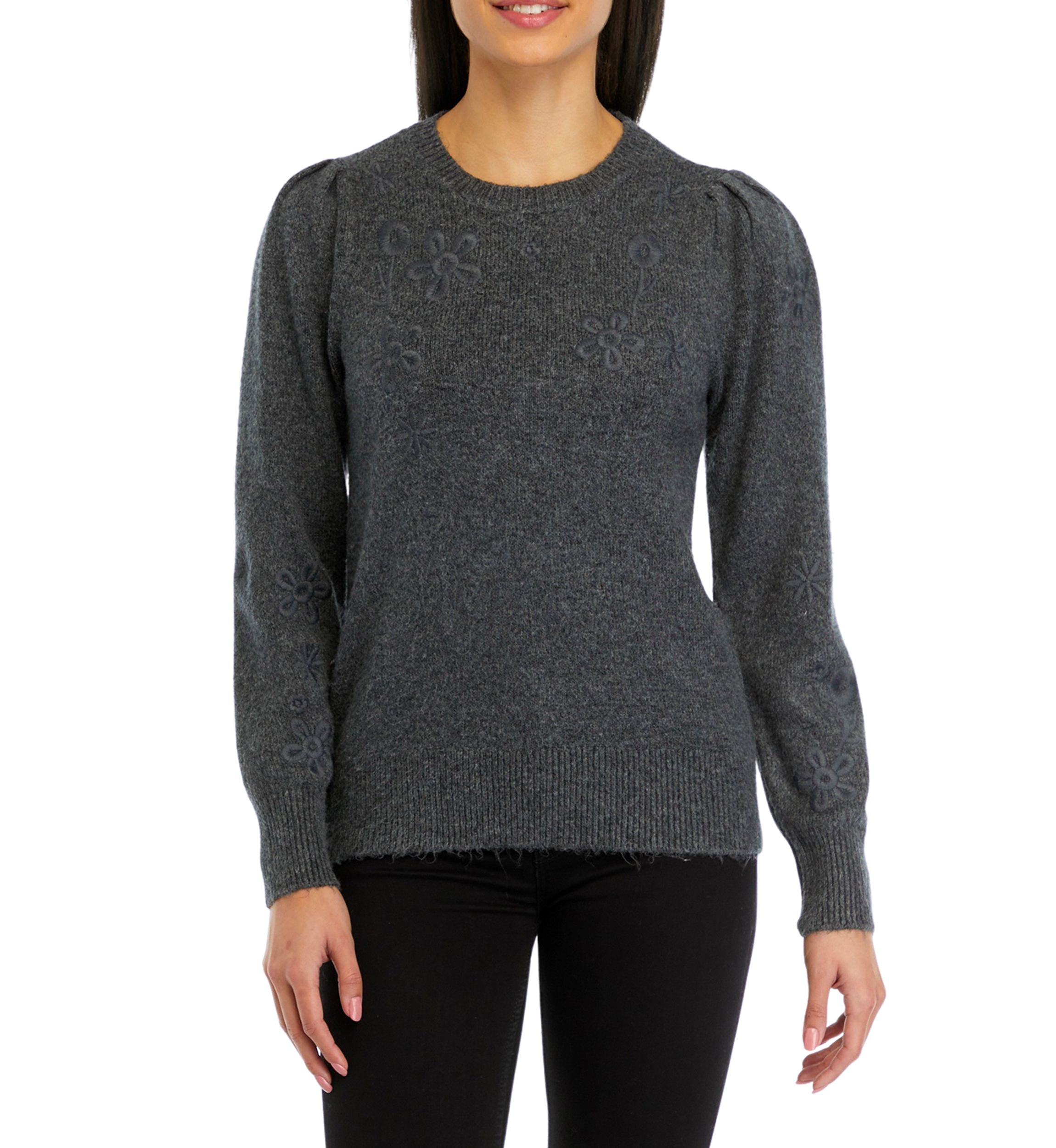 Womens Floral Embroidered Sweater