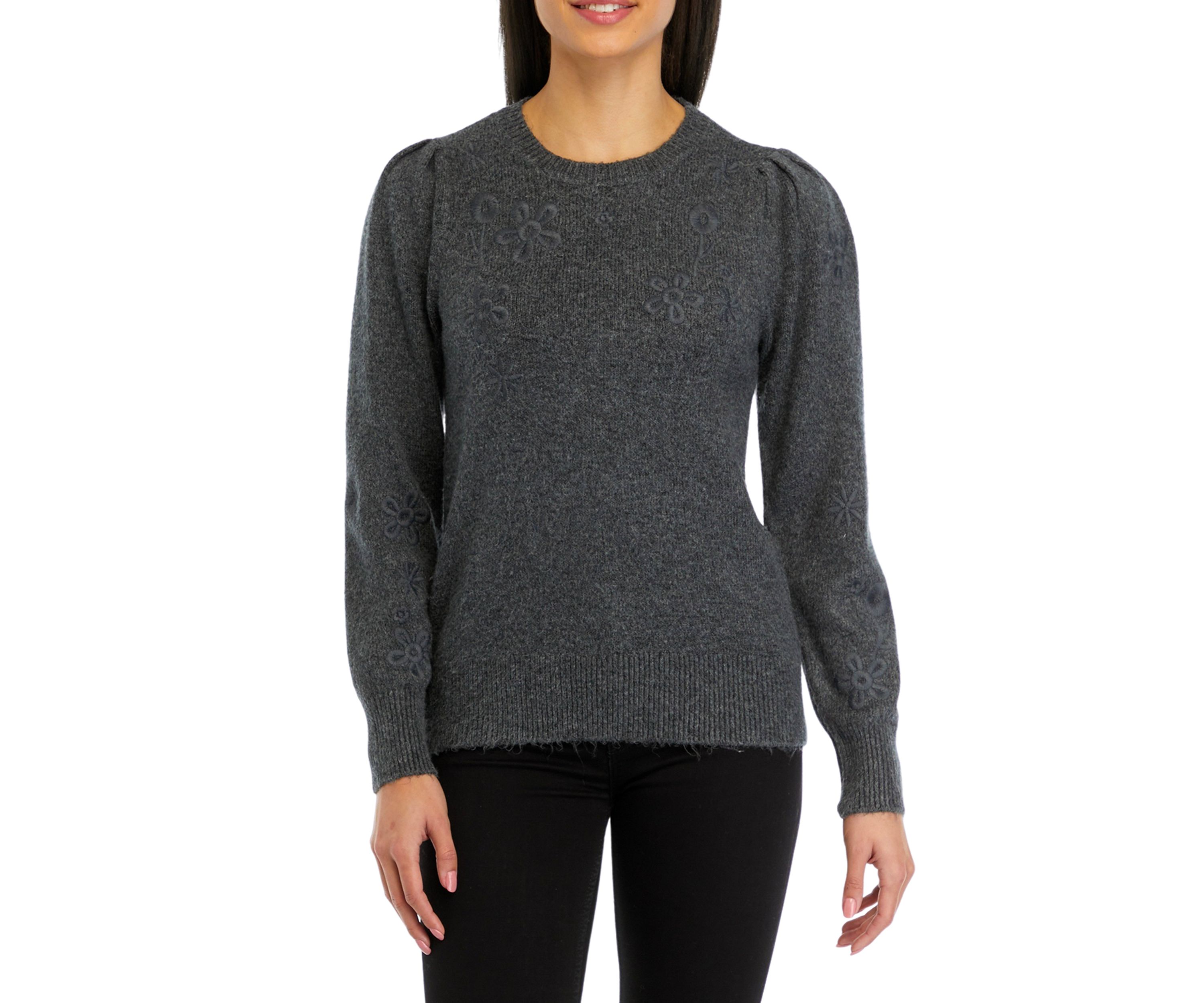 Womens Floral Embroidered Sweater