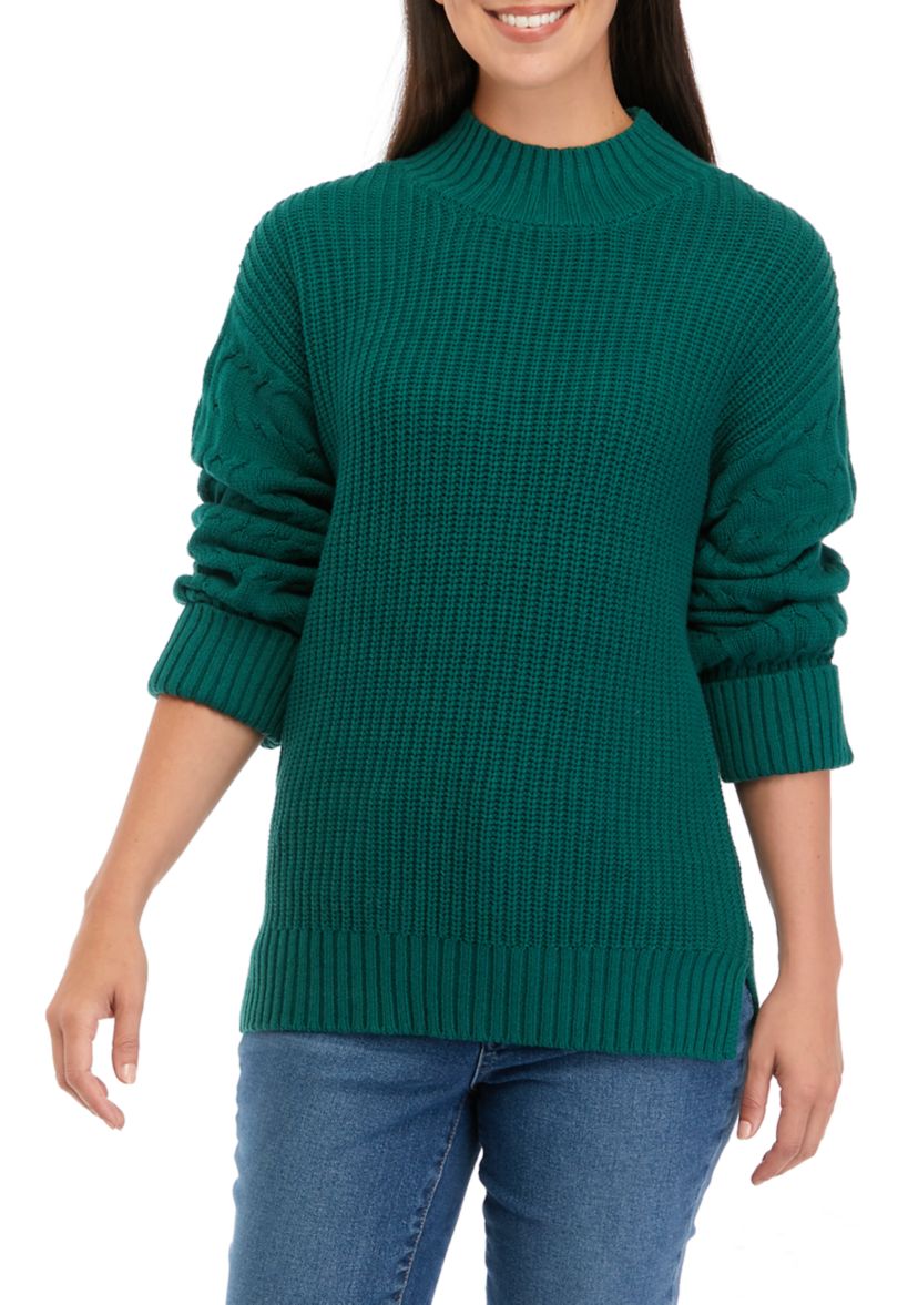 Womens Mock Neck Cuff Sleeve Sweater 