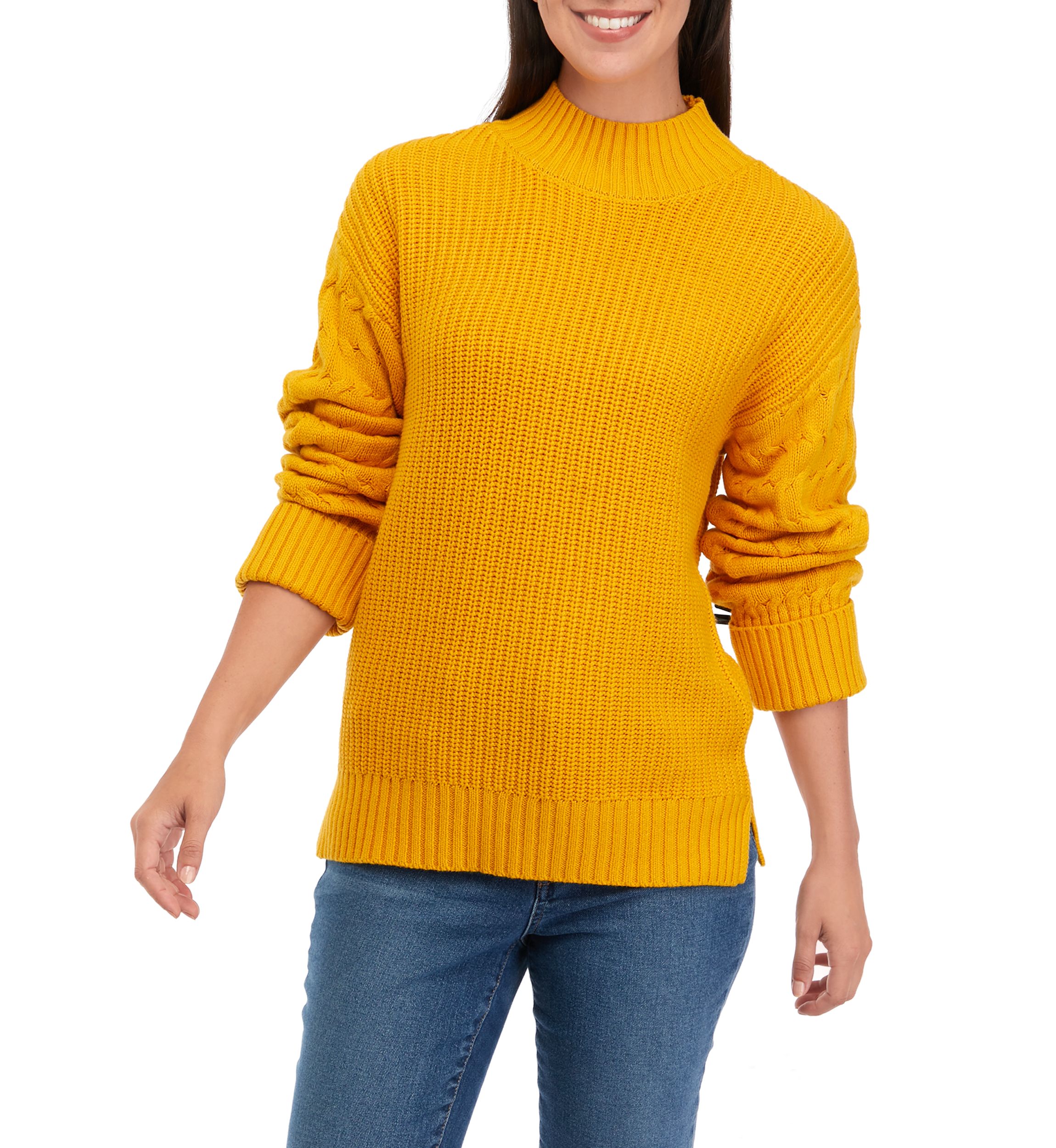 Womens Mock Neck Cuff Sleeve Sweater 