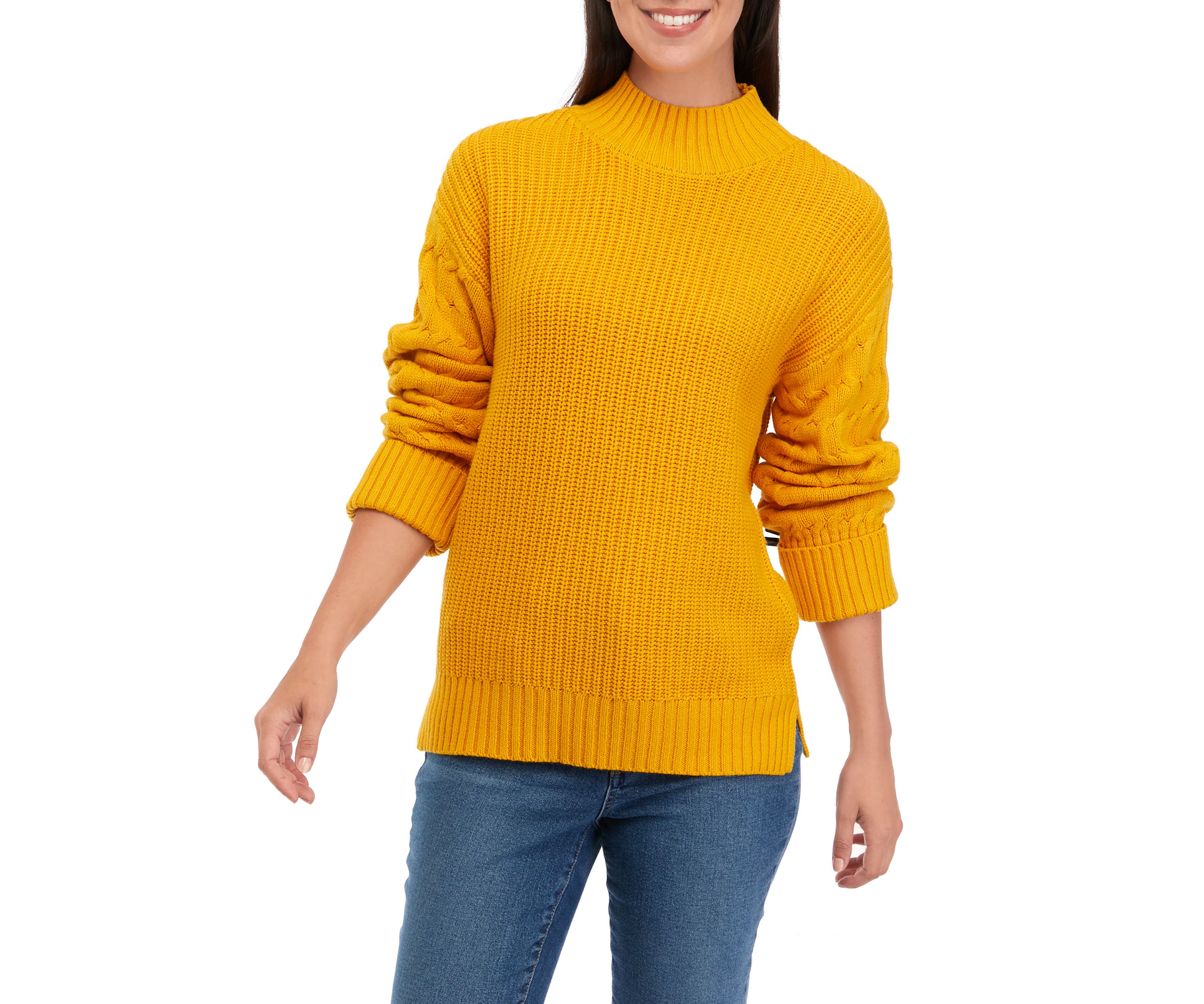 Womens Mock Neck Cuff Sleeve Sweater 