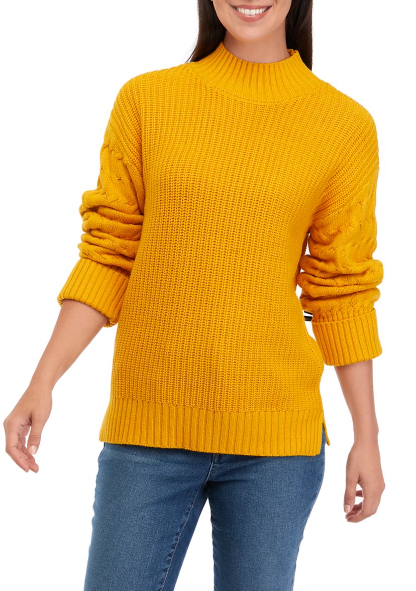 Womens Mock Neck Cuff Sleeve Sweater 