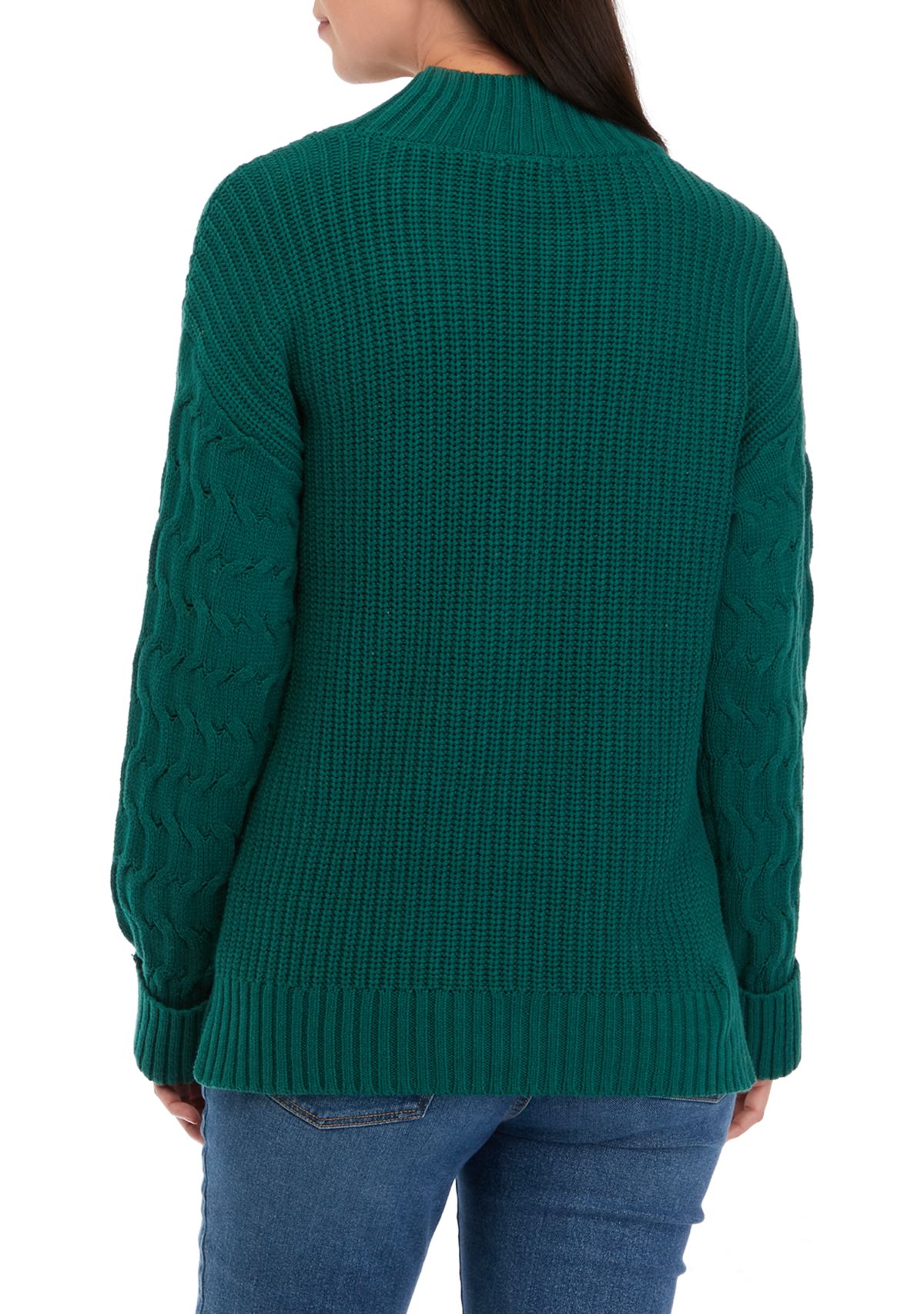 Womens Mock Neck Cuff Sleeve Sweater 