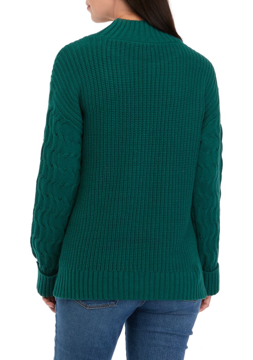 Womens Mock Neck Cuff Sleeve Sweater 