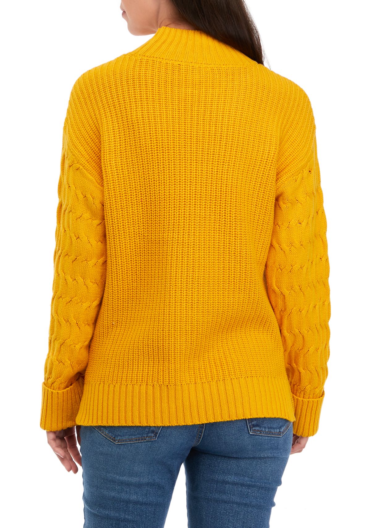 Womens Mock Neck Cuff Sleeve Sweater 