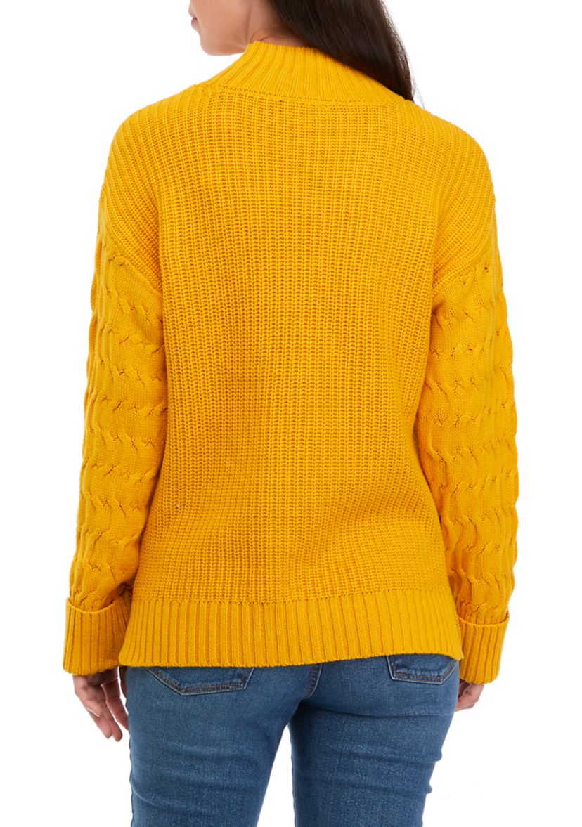 Womens Mock Neck Cuff Sleeve Sweater 