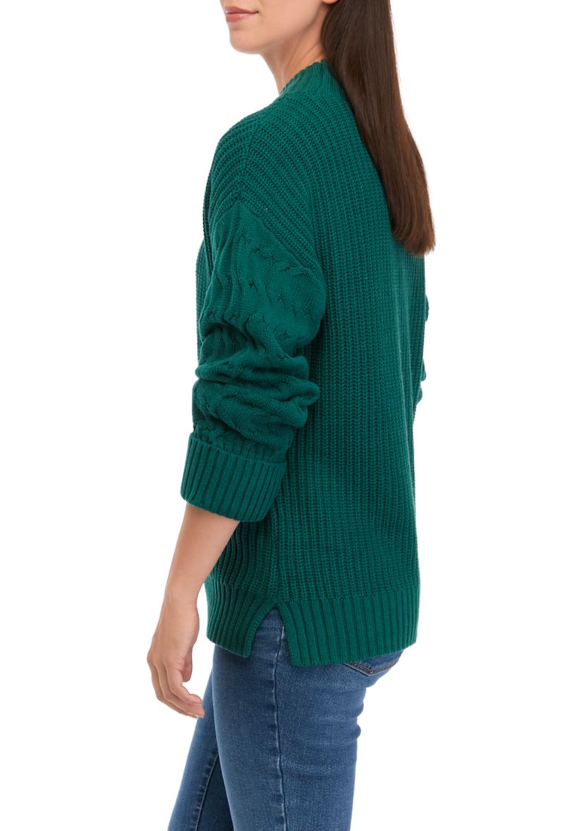 Womens Mock Neck Cuff Sleeve Sweater 