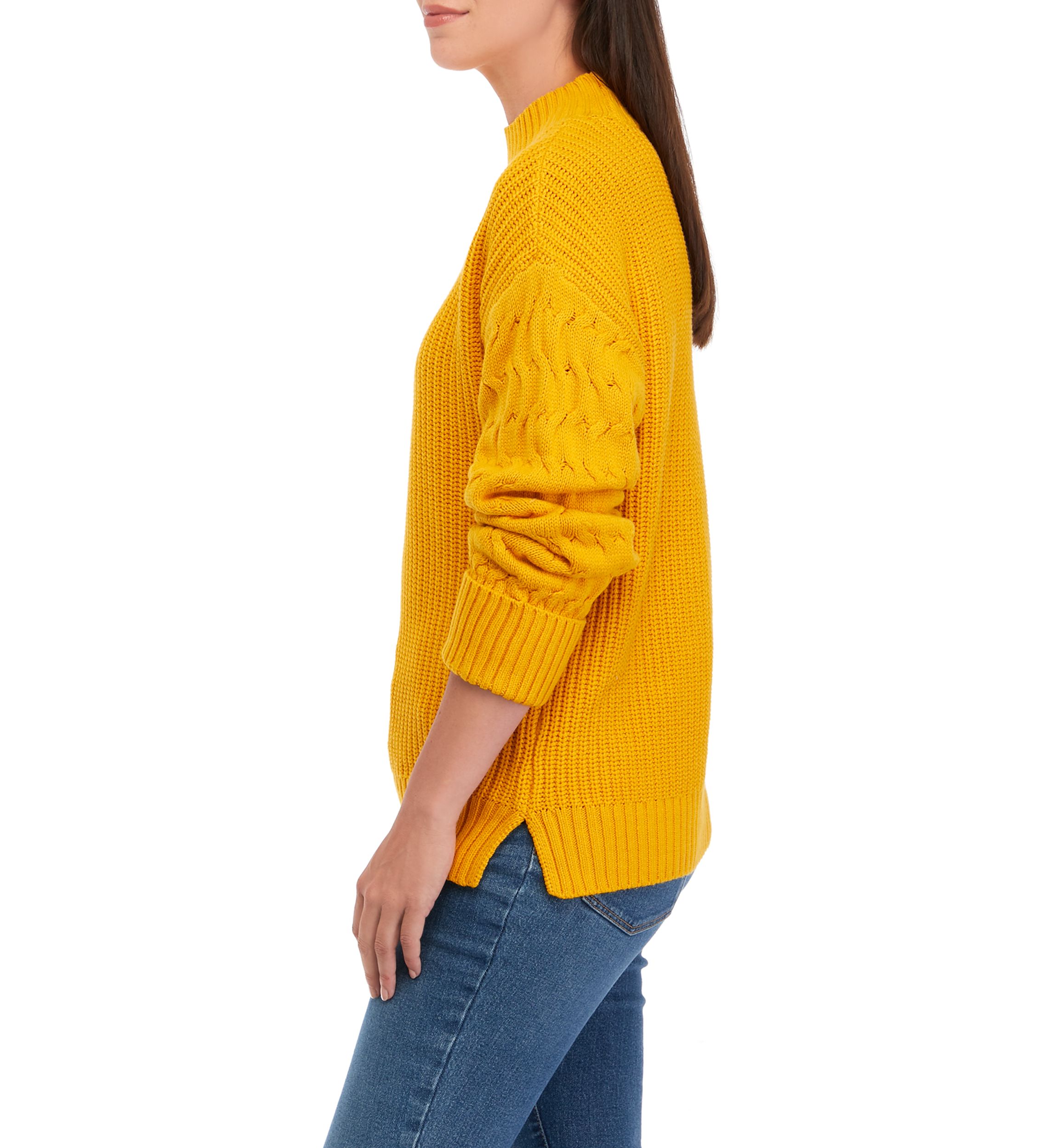 Womens Mock Neck Cuff Sleeve Sweater 