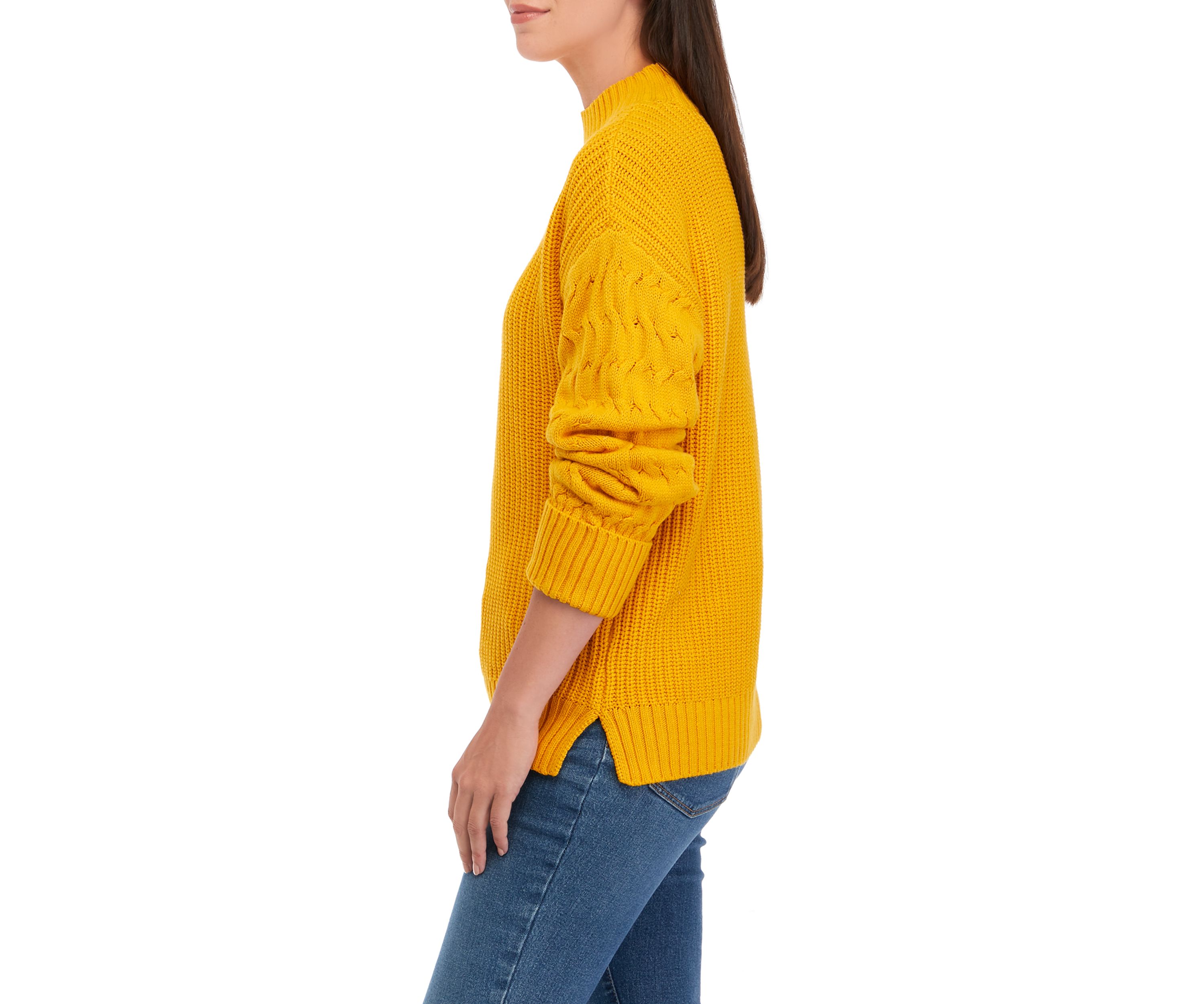 Womens Mock Neck Cuff Sleeve Sweater 