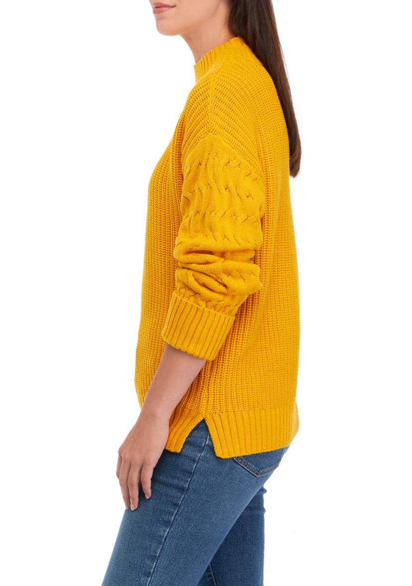 Womens Mock Neck Cuff Sleeve Sweater 