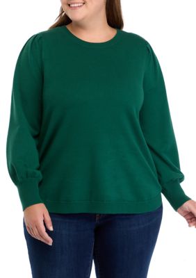 Crown & Ivy Women's Plus Size Striped Sweater, Green, 2X