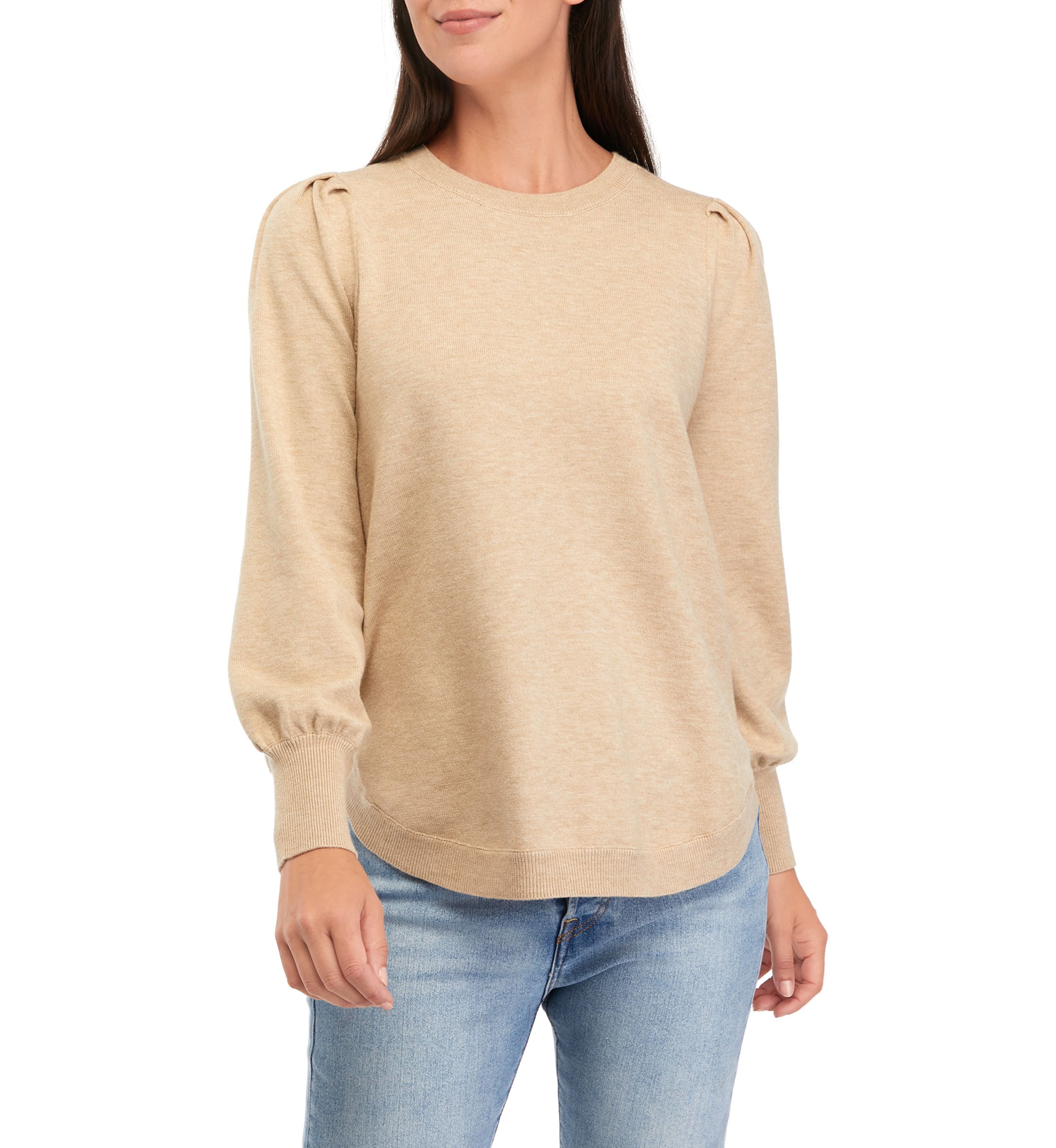 Womens Crew Neck Solid Tunic Sweater