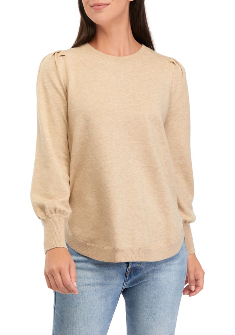 Womens Crew Neck Solid Tunic Sweater