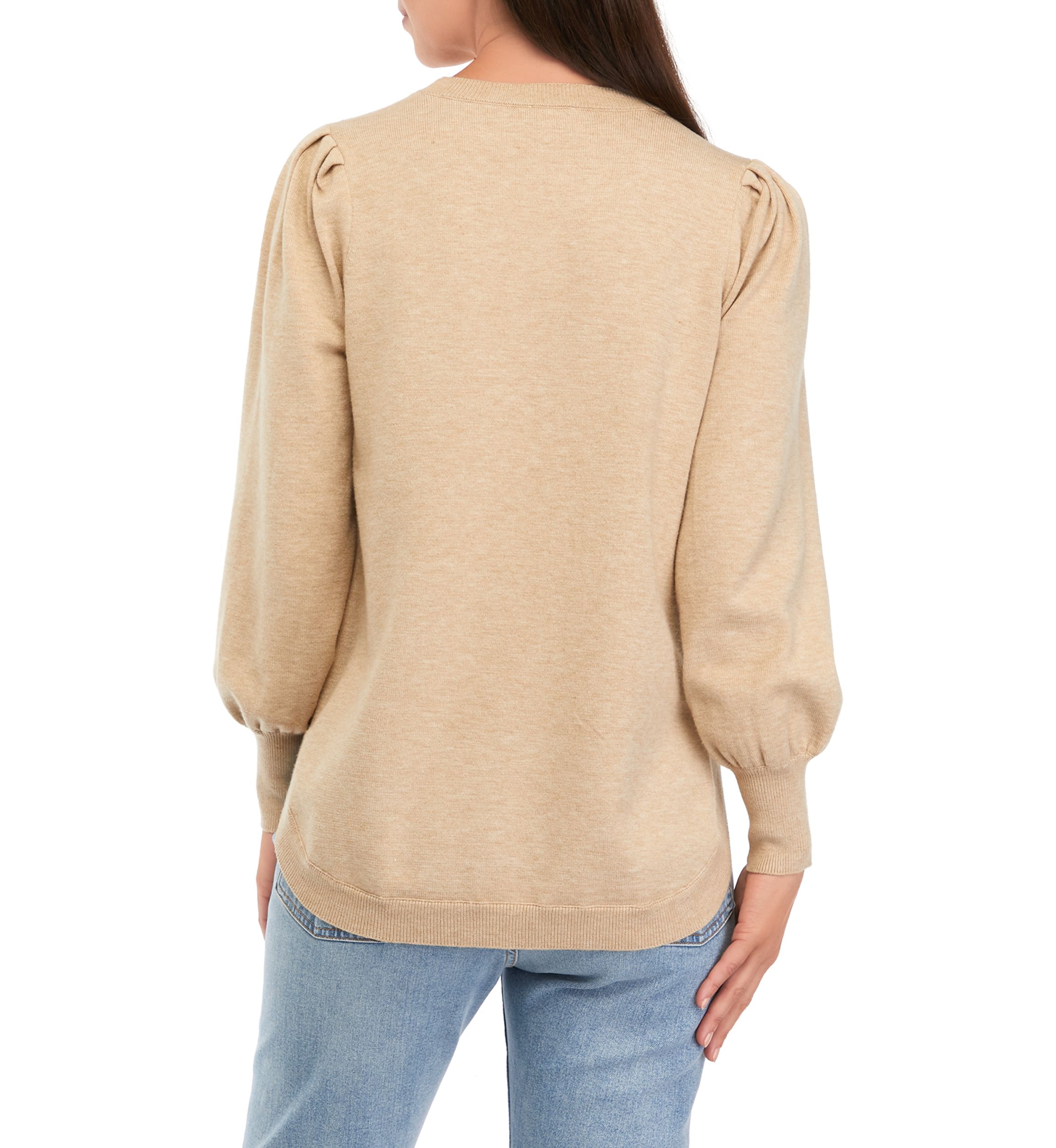 Womens Crew Neck Solid Tunic Sweater