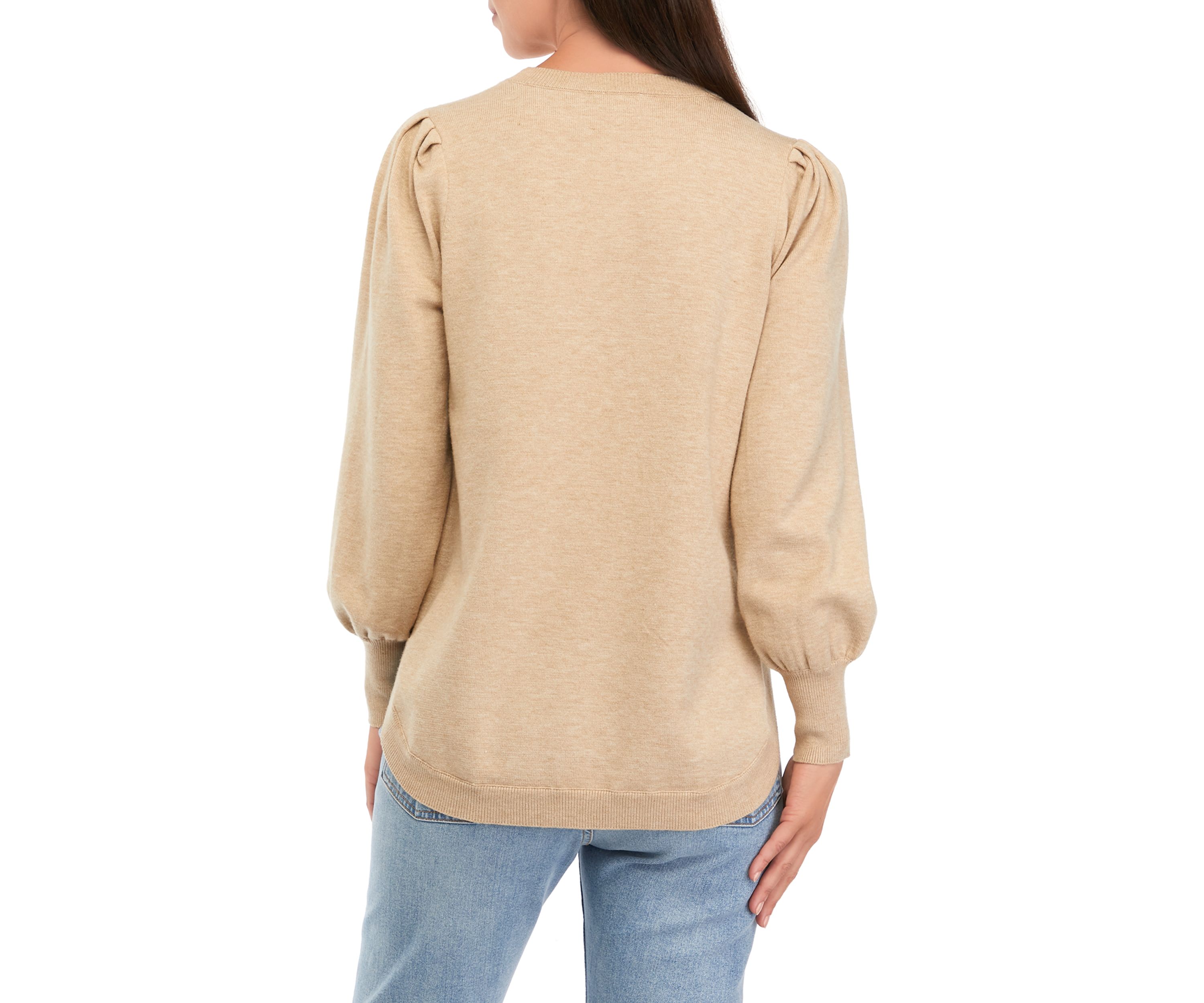 Womens Crew Neck Solid Tunic Sweater