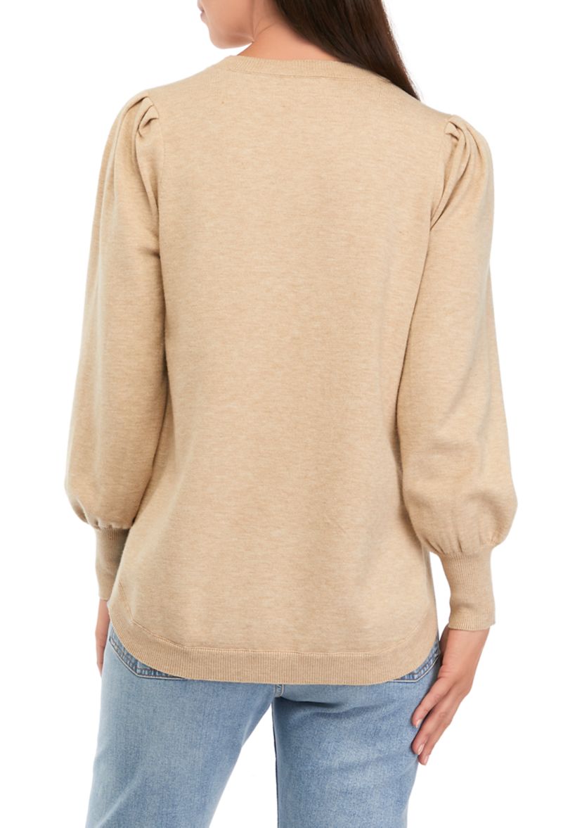 Womens Crew Neck Solid Tunic Sweater