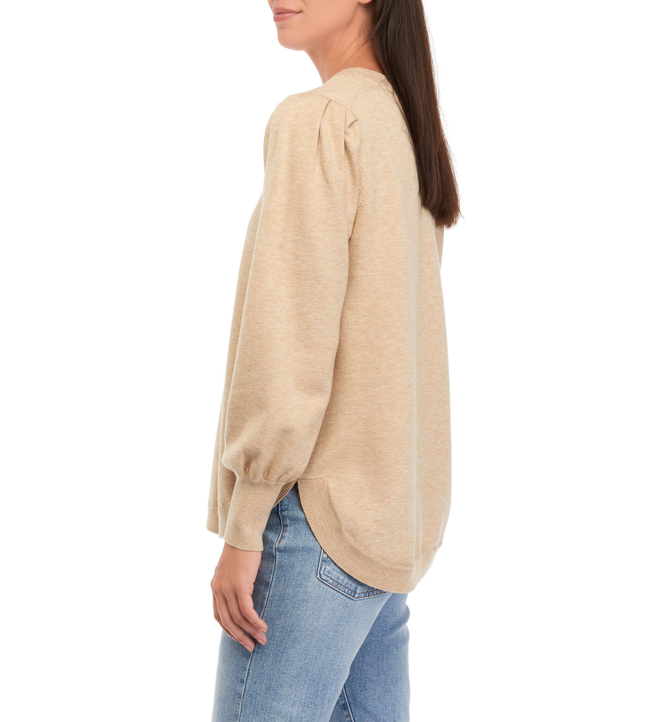 Womens Crew Neck Solid Tunic Sweater