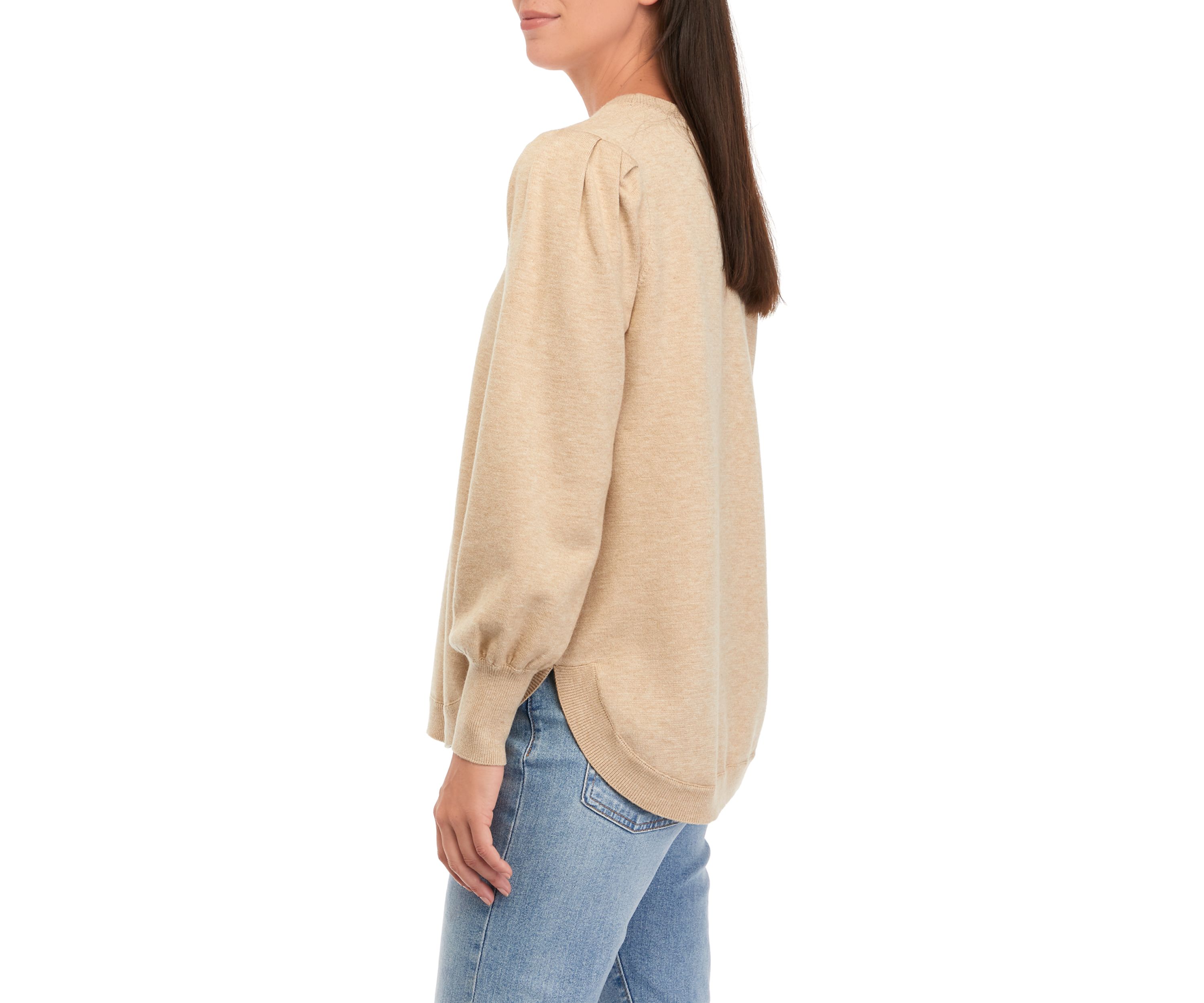 Womens Crew Neck Solid Tunic Sweater