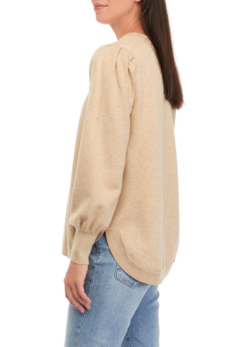Womens Crew Neck Solid Tunic Sweater