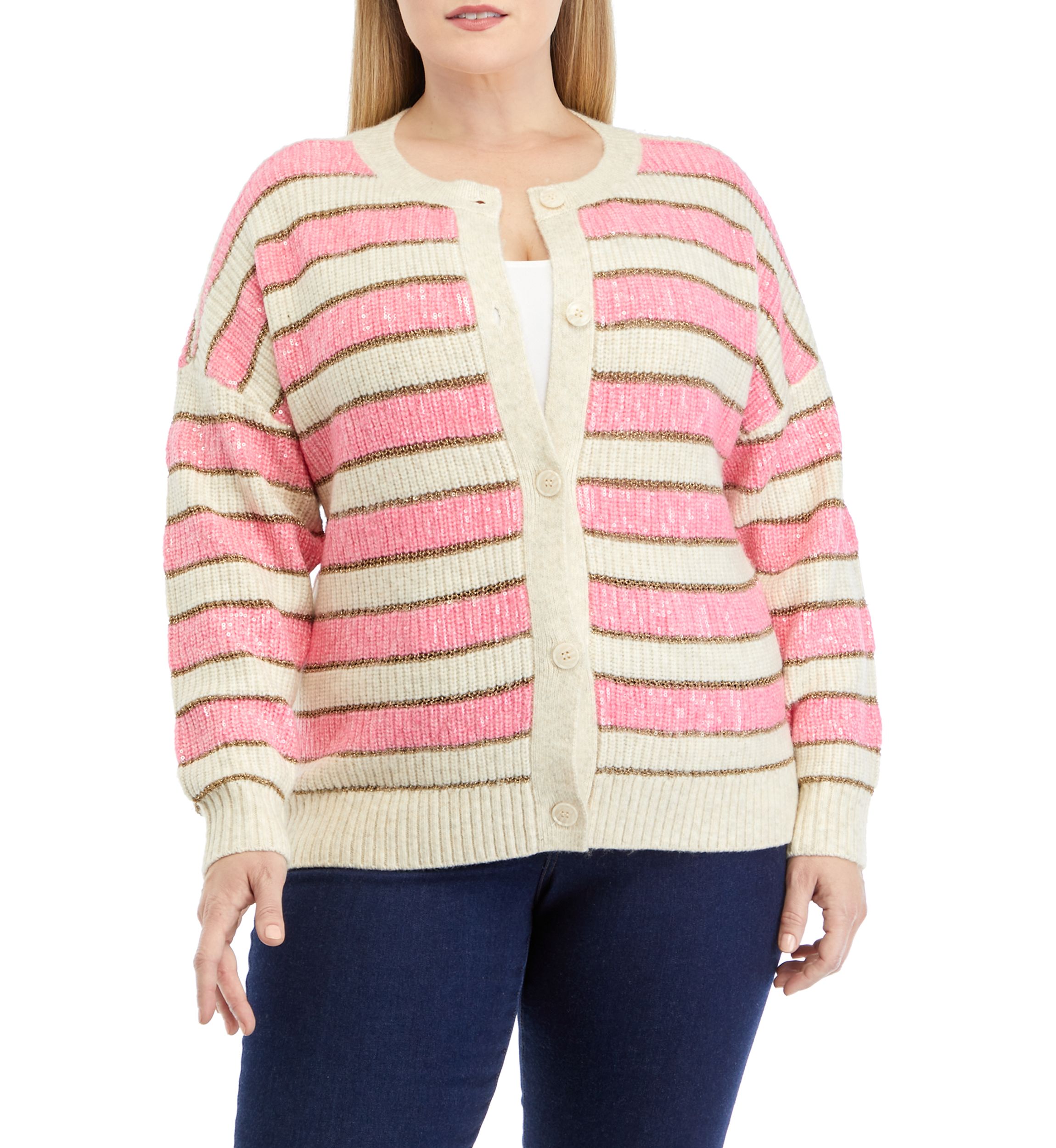 Plus Size Stripe Shine Cardigan
