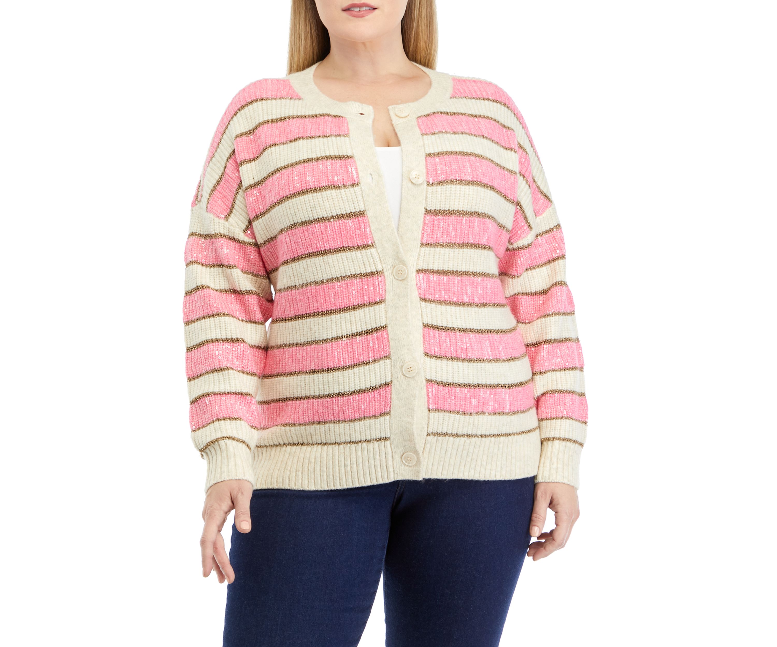 Plus Size Stripe Shine Cardigan