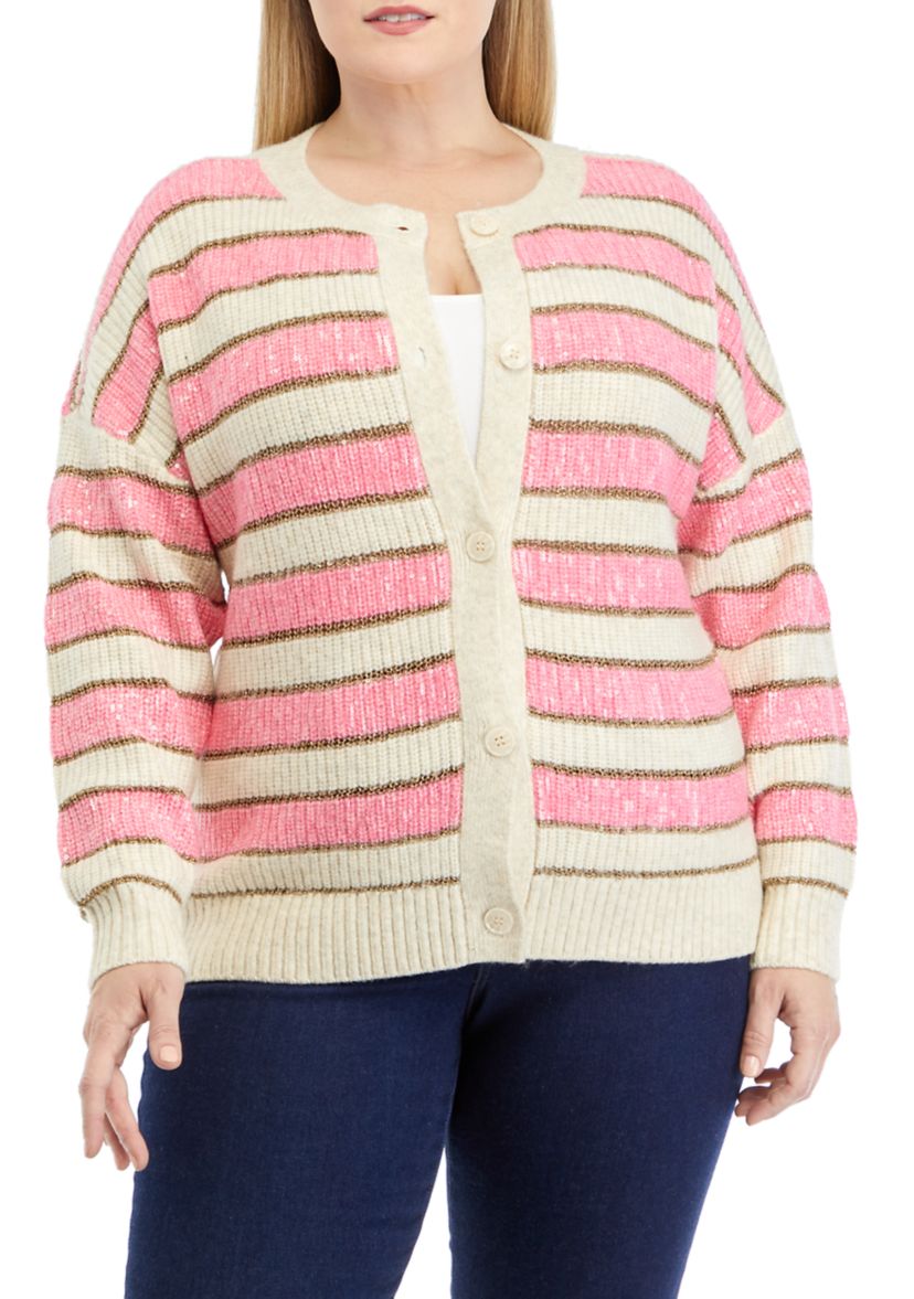 Plus Size Stripe Shine Cardigan