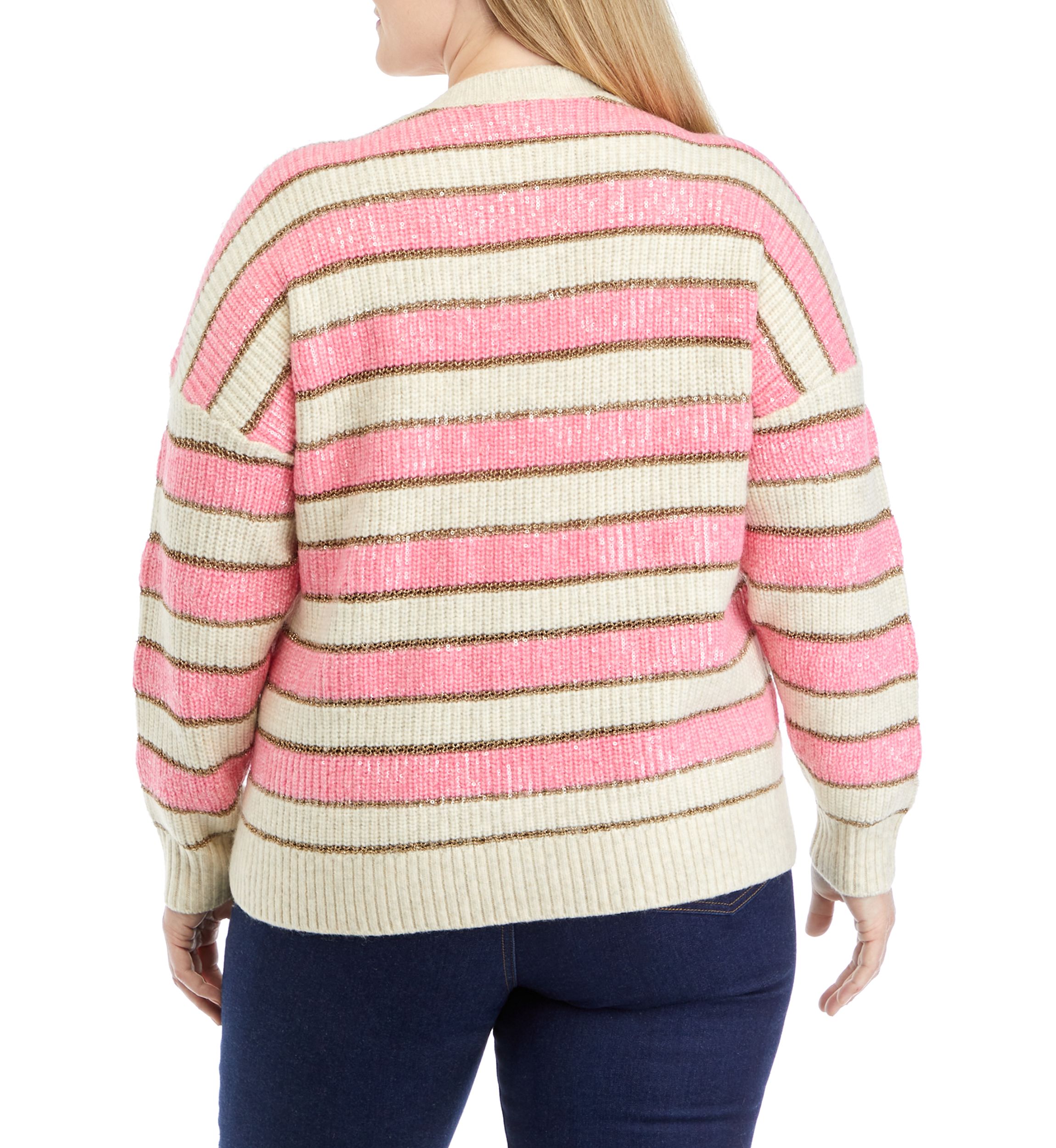 Plus Size Stripe Shine Cardigan
