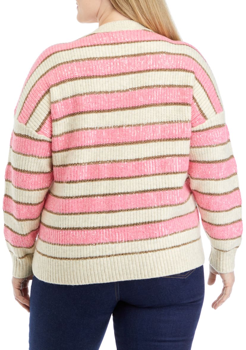 Plus Size Stripe Shine Cardigan